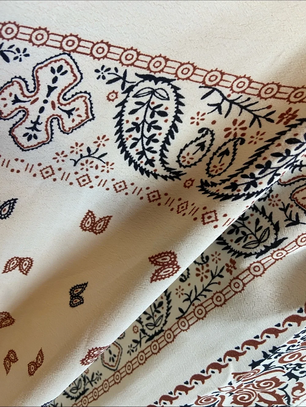 Boho Paisley Print Cotton Throw - Cream and Brown
